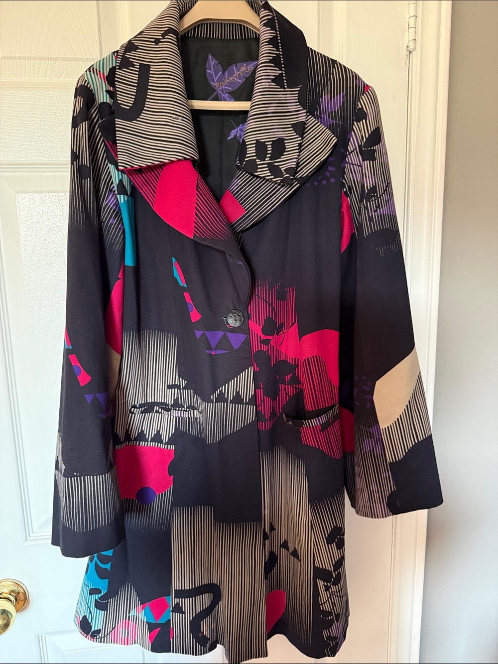Abstract Multi-Color Trench Coat - Black, Pink & Purple
